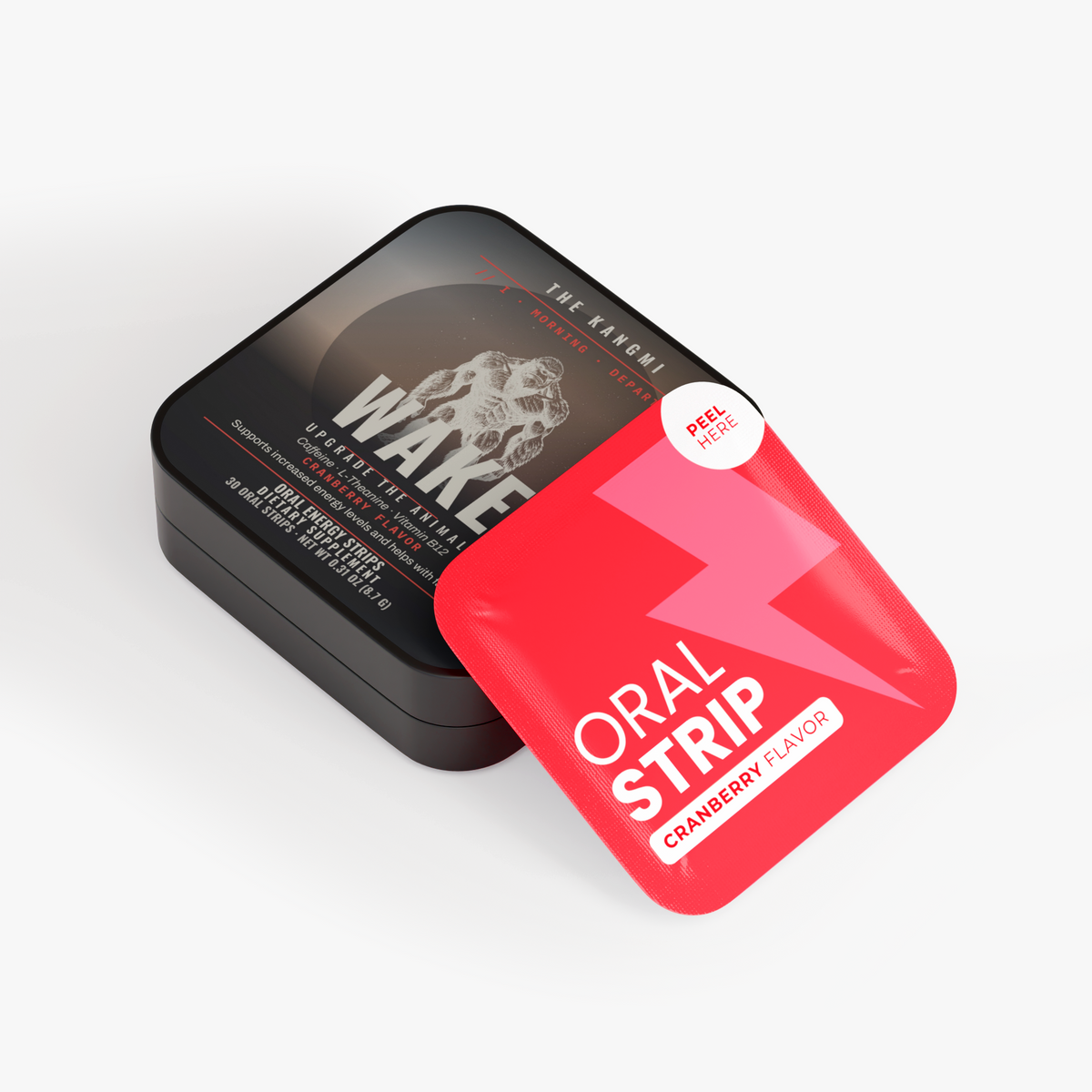 WAKE oral energy strips tin, cranberry flavour