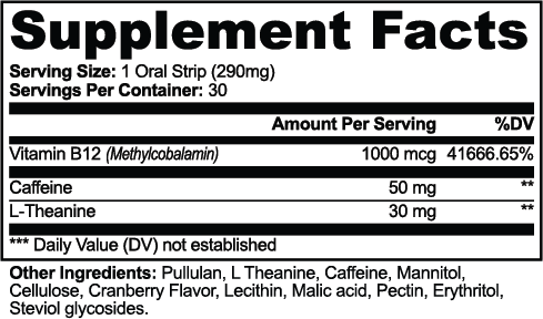 WAKE oral energy strips supplement facts and ingredients