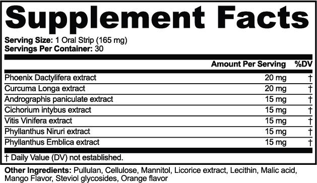 THAW hangover support strips supplement facts and ingredients