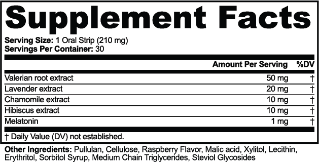 DEN oral sleep strips supplement facts and ingredients