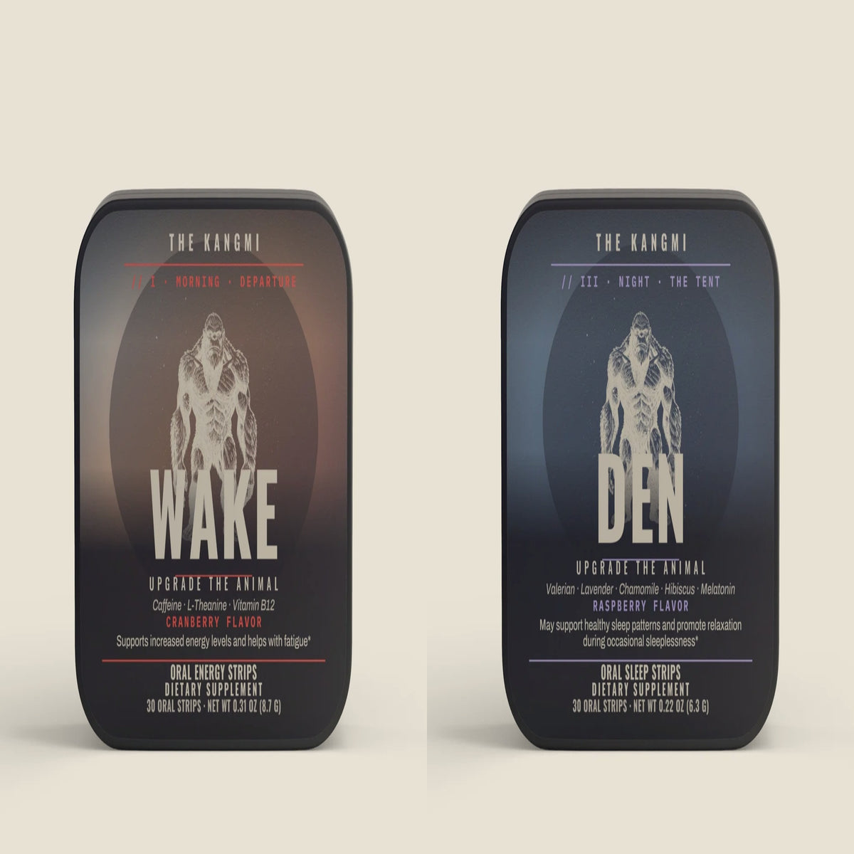 THE DAY · two THE KANGMI tins, WAKE and DEN, 30 oral strips each