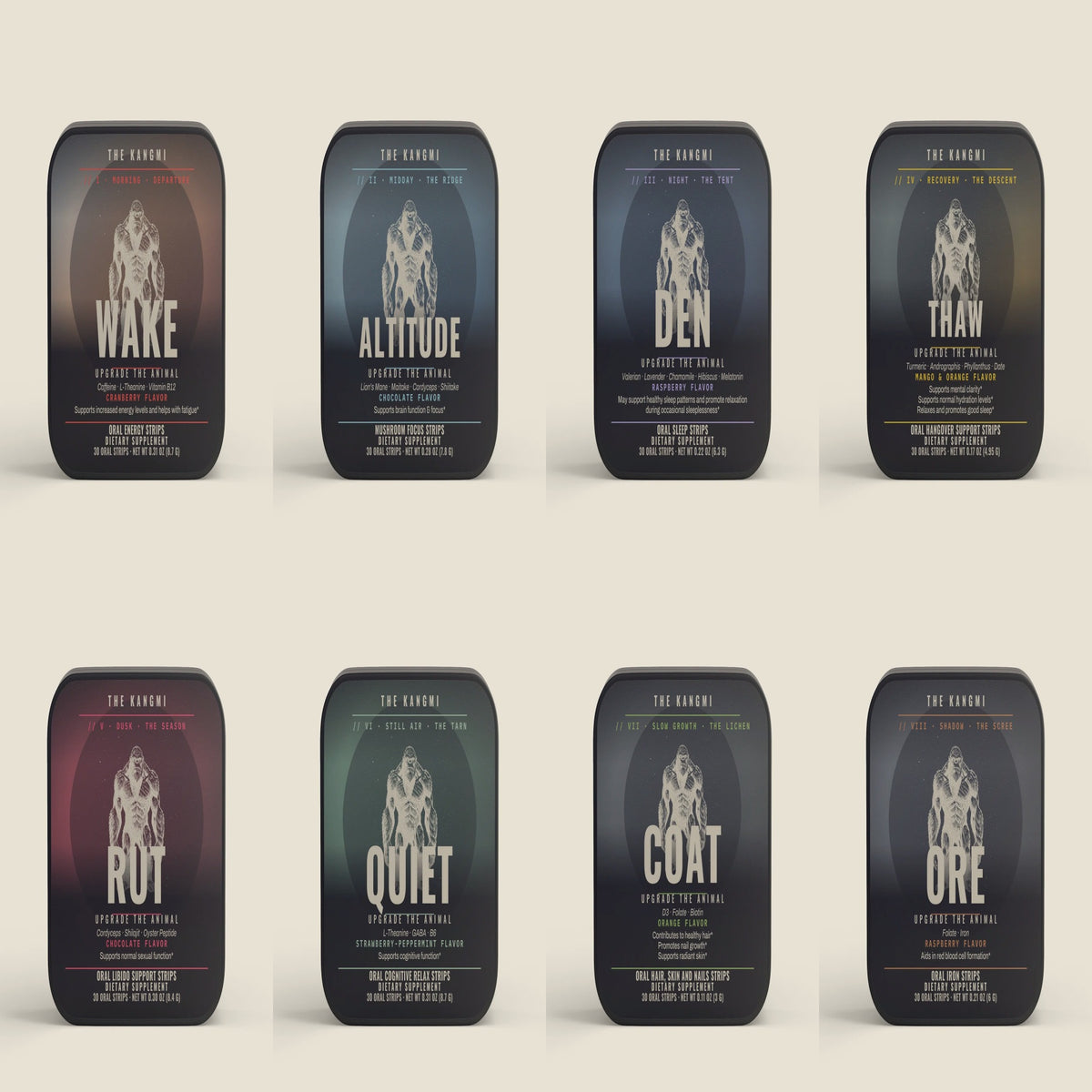 THE EXPEDITION · all eight THE KANGMI tins, numerals I to VIII, 30 oral strips each